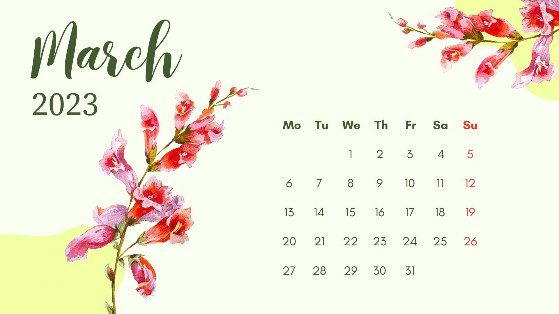 March Calendar 2023 Wallpapers