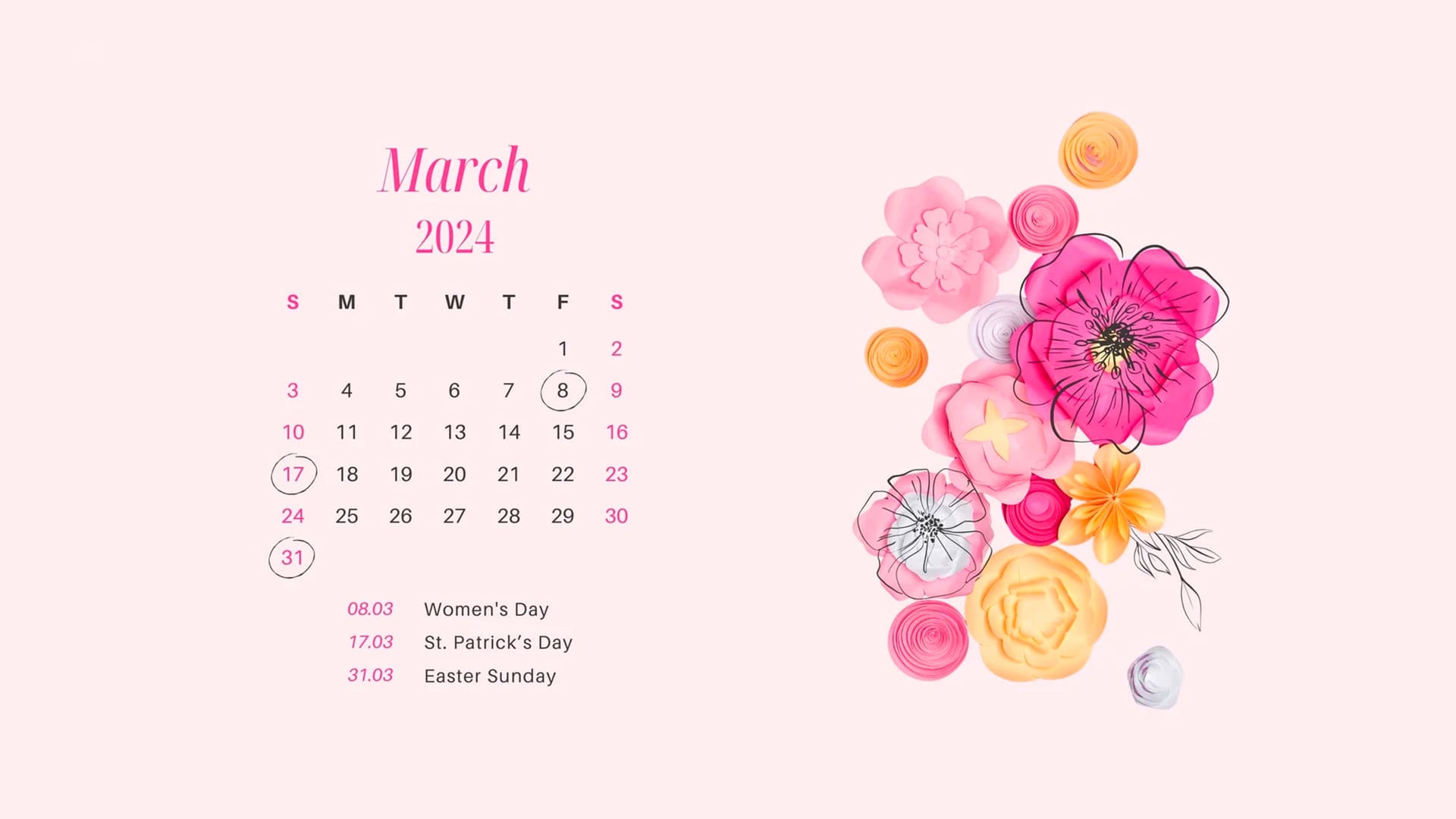 March 2024 Calendar Wallpapers